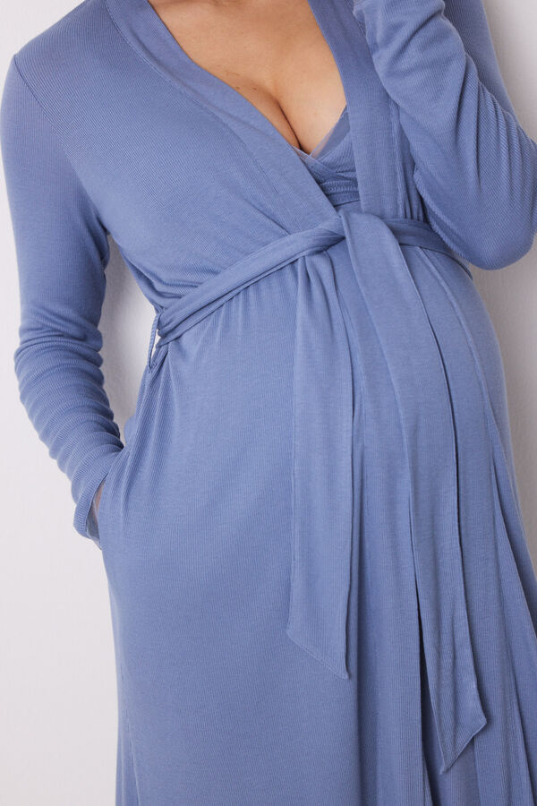 Womensecret Peignoir de maternity midi en viscose bleu bleu