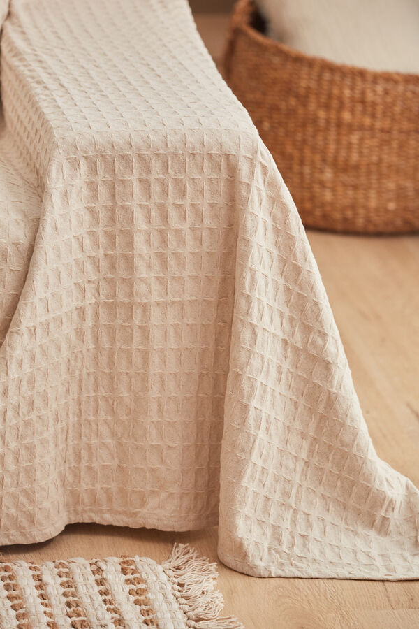 Calma House Tagesdecke aus baumwolle wabenmuster wei&szlig; panal mit Print