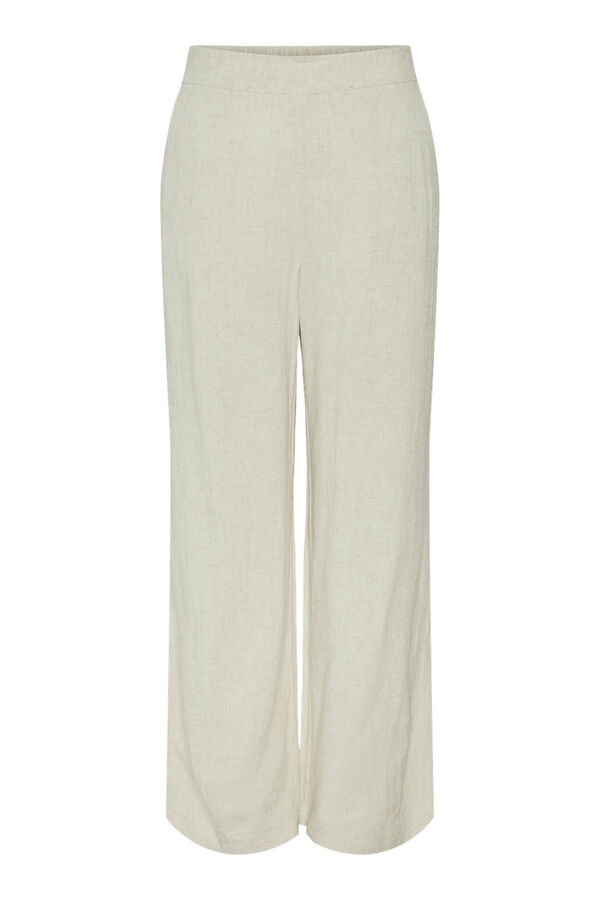 Womensecret Women's fluid linen trousers with elasticated waist detail. gris