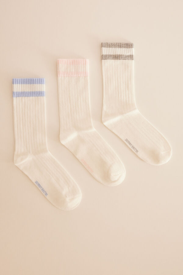 Womensecret Pakiranje od 3 para visokih bijelih pamučnih čarapa S uzorkom