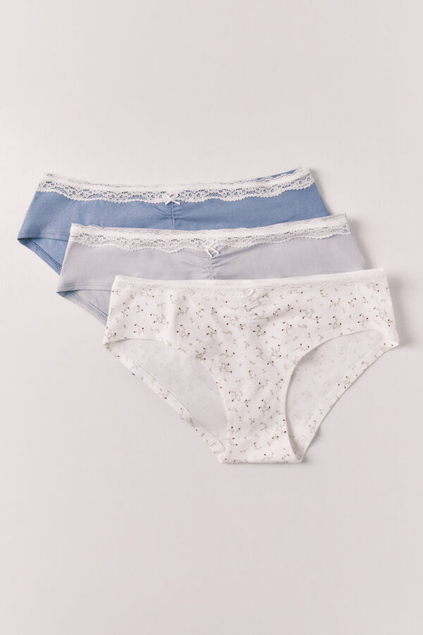 Women'secret Pack 3 cotton wide floral lace panties printed