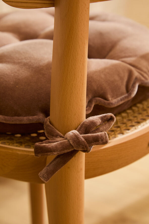 Calma House Brown Velvet Round Chair Cushion Velour nude