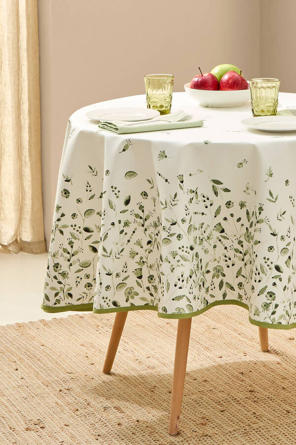 Womensecret Round stain-resistant tablecloth with leaves Kaki