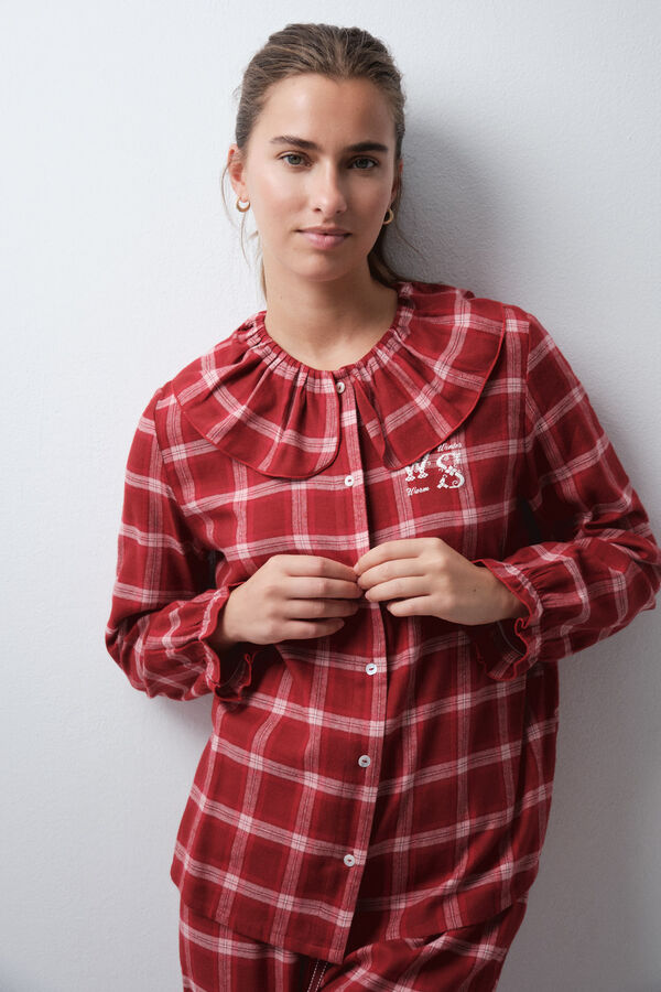 Women'secret Plaid long pyjamas with bobo collar brown