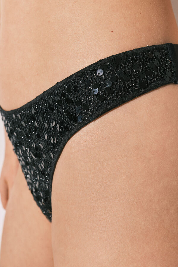 Women'secret Black sequin Brazilian bikini panty black