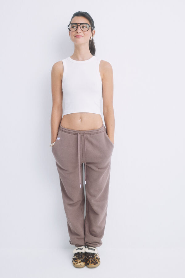 Womensecret Pantalón jogger felpa marrón claro marrón