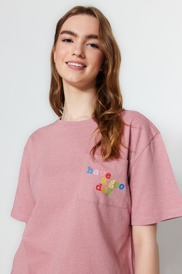 Trendyol Conjunto de pijama corto liso rosa