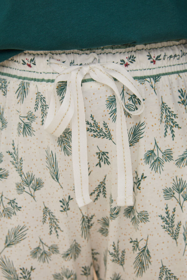 Womensecret Pantalón pijama 100% algodón hojas blanco