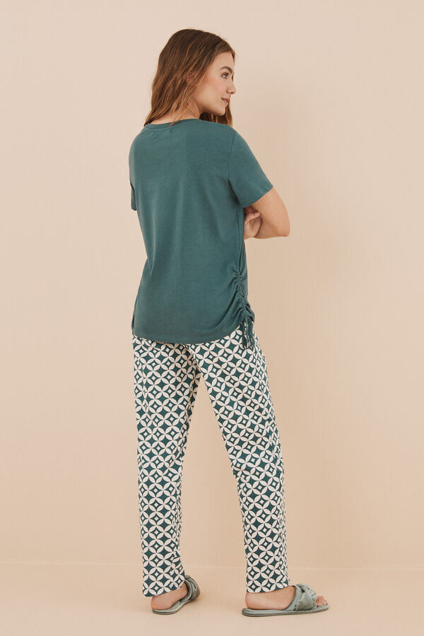 Womensecret Zelena pidžama od 100 % pamuka s nabiranjem Zelena