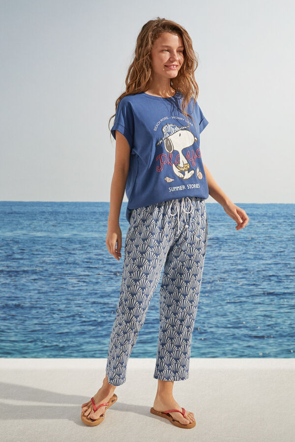Womensecret Long 100% cotton pyjamas with Snoopy print Plava