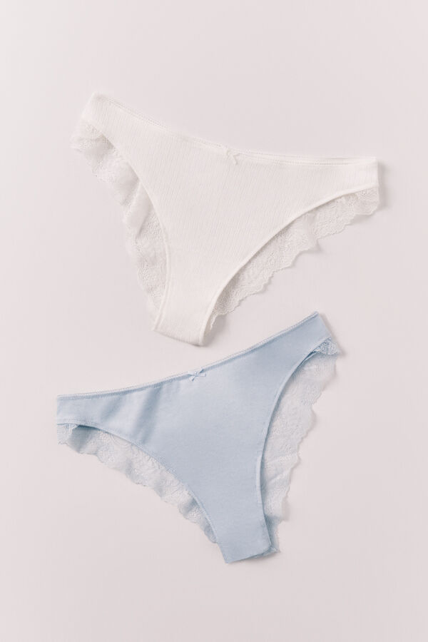 Women'secret Blue and white cotton 2-pack Brazilian panties white