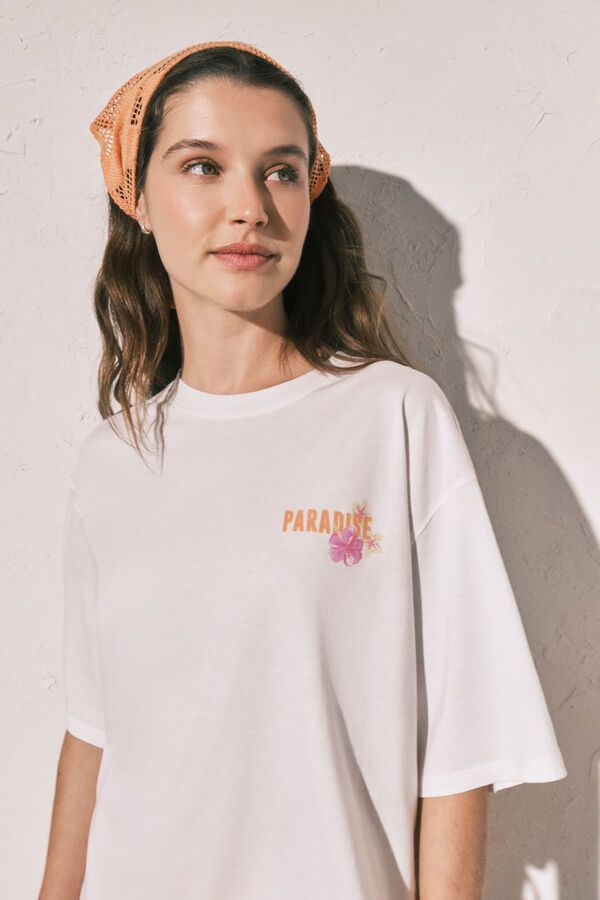 Women'secret Wei&szlig;es oversized Baumwoll-T-Shirt Naturwei&szlig;