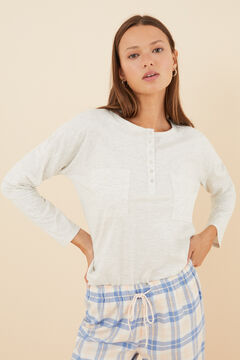 Womensecret T-shirt 100 % coton beige avec poches gris