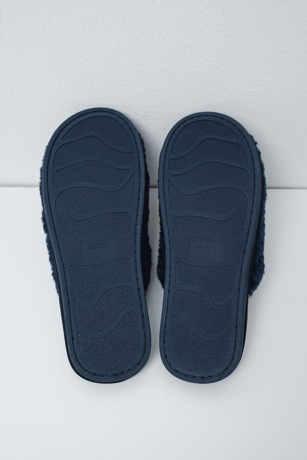 Women'secret Blue faux shearling men's slippers blue
