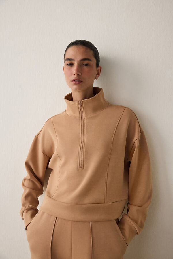 Penti Sudadera con media cremallera y tacto sedoso  nude