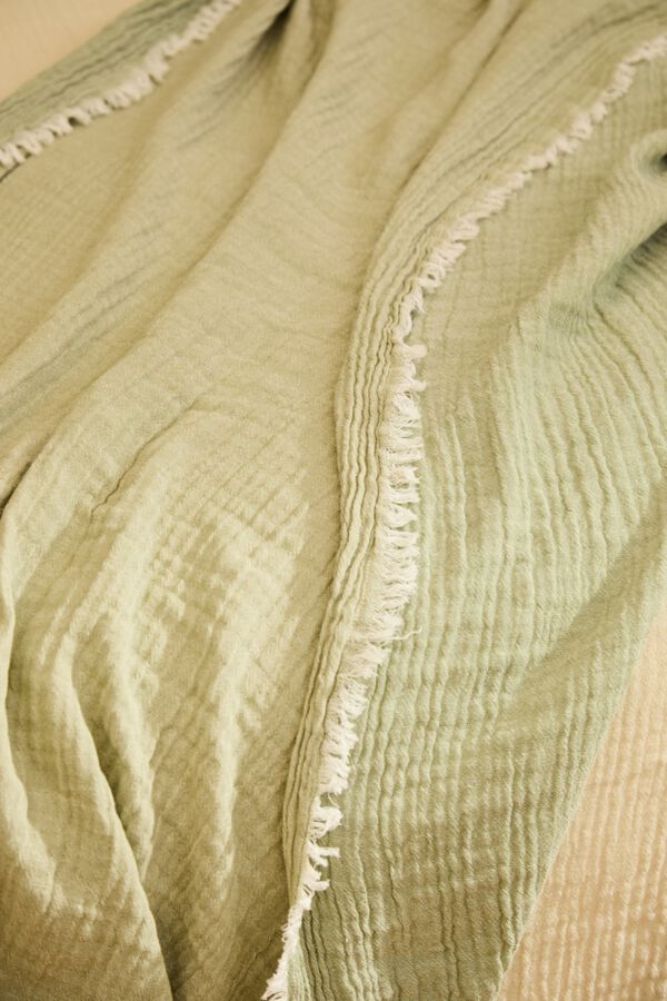 Calma House Plaid muslin fringed 120x180 green