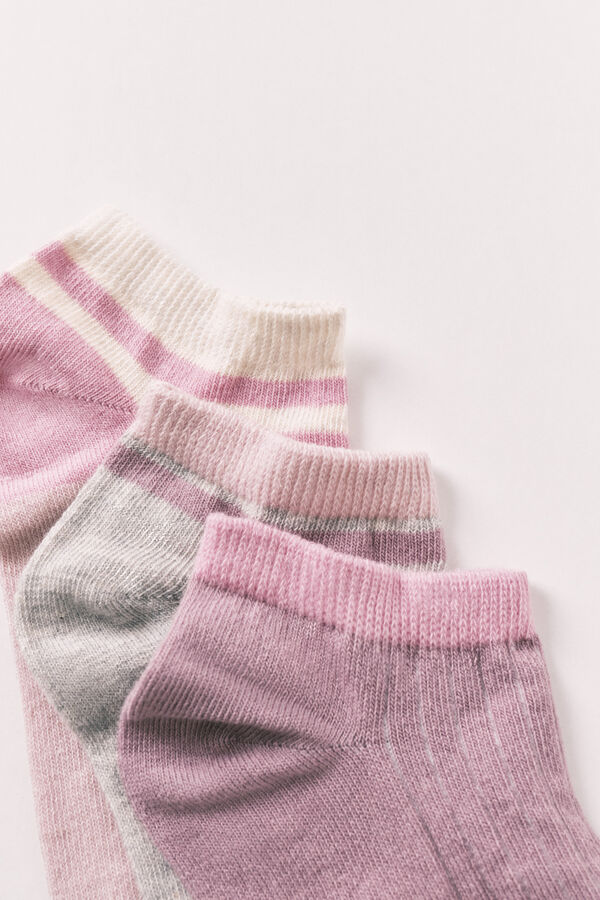 Women'secret Lot de 3 chaussettes courtes &agrave; blocs roses rose