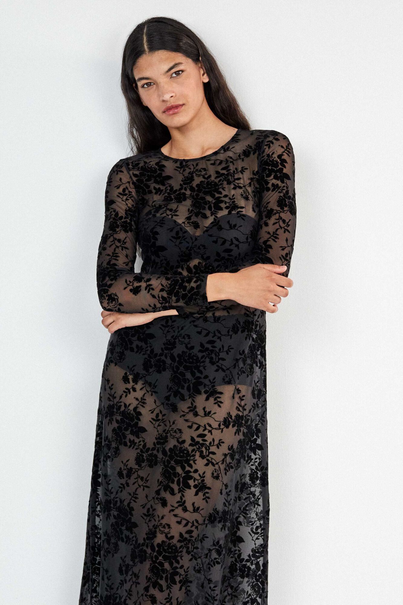 Gisela Floral flocked velvet long dress