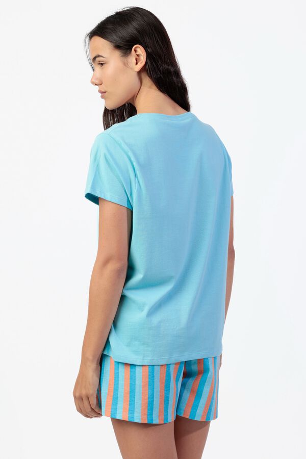 Admas Pijama corto Snoopy flores y rayas azul