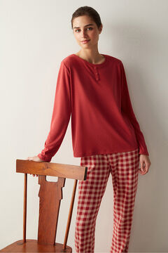 Womensecret Pijama térmico a cuadros rojo brown