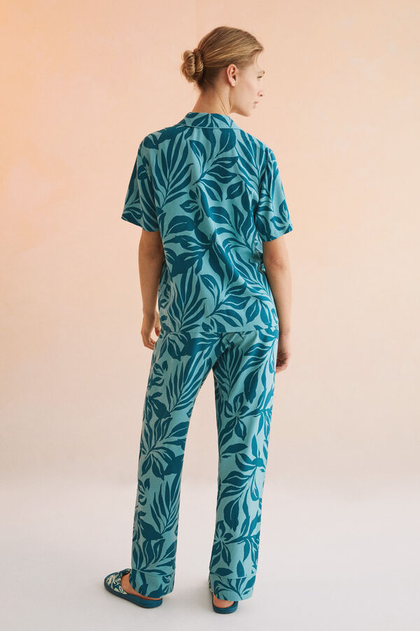Womensecret Langer Pyjama Hemdlook Print Blau mit Print