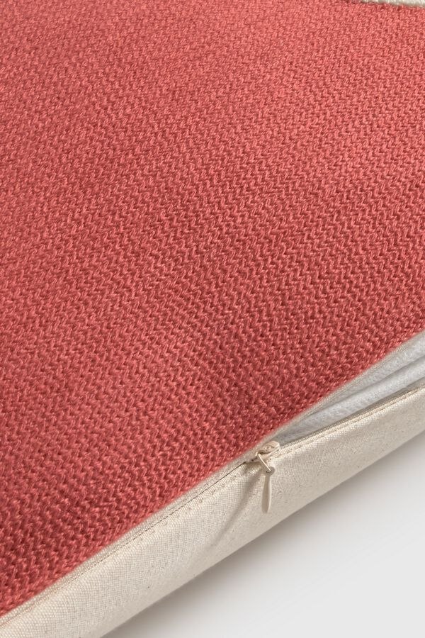Textura Cotton cushion case with embroidered leaf brown