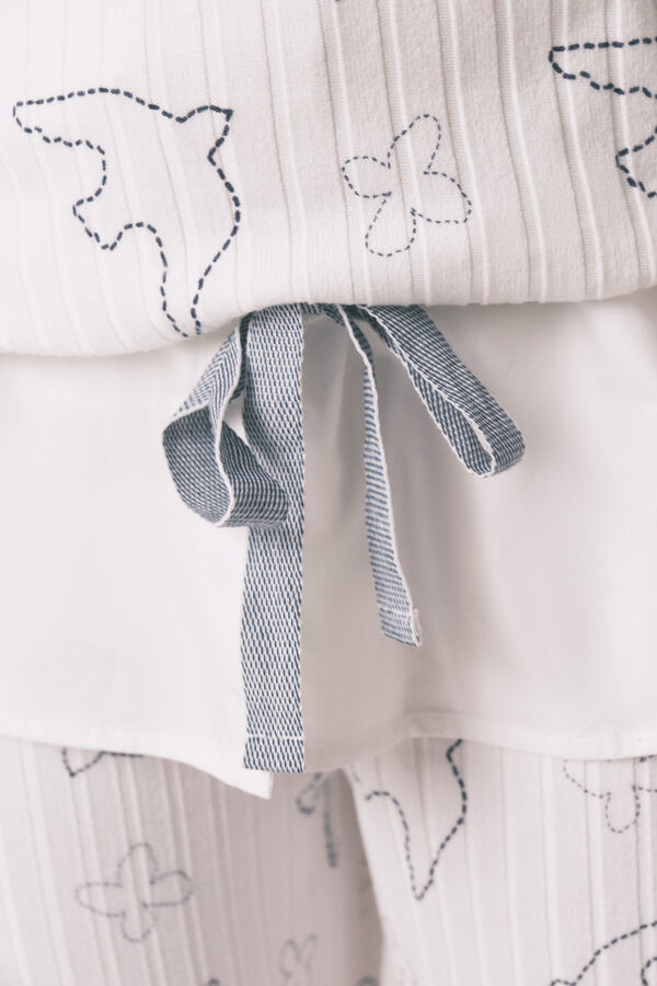 Women'secret Blue ribbed bird print long pyjamas white