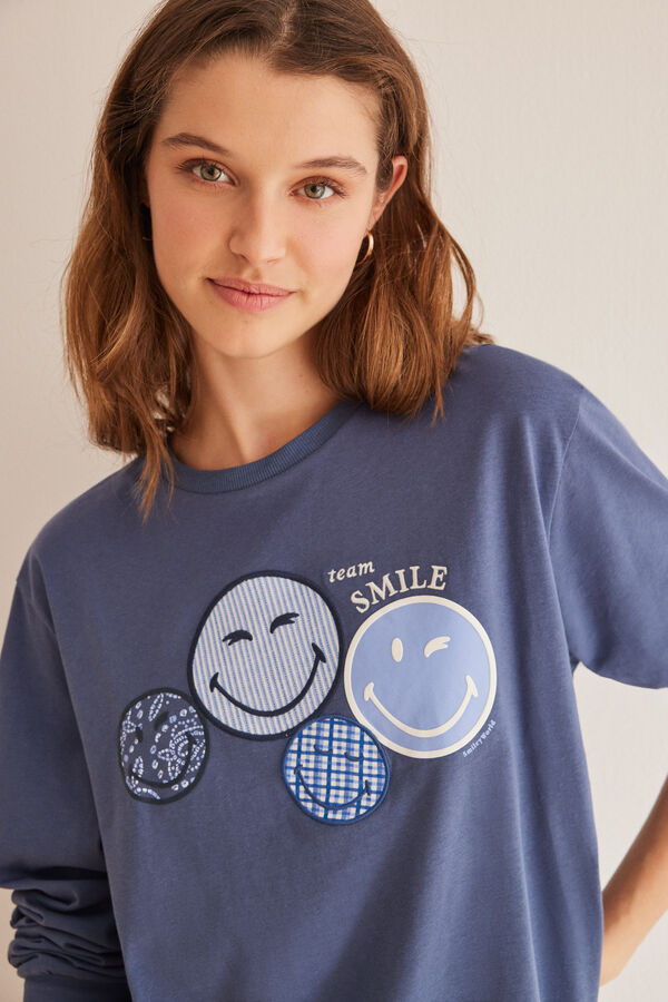 Womensecret Plava sportska majica Smiley od 100 % pamuka Plava