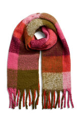 Pieces Bufanda larga b&aacute;sica cuadros flecos rosa