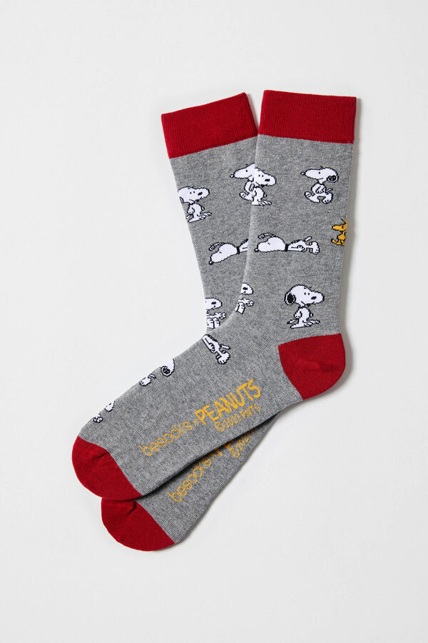 Besocks Calcetines altos Snoopy algod&oacute;n org&aacute;nico gris