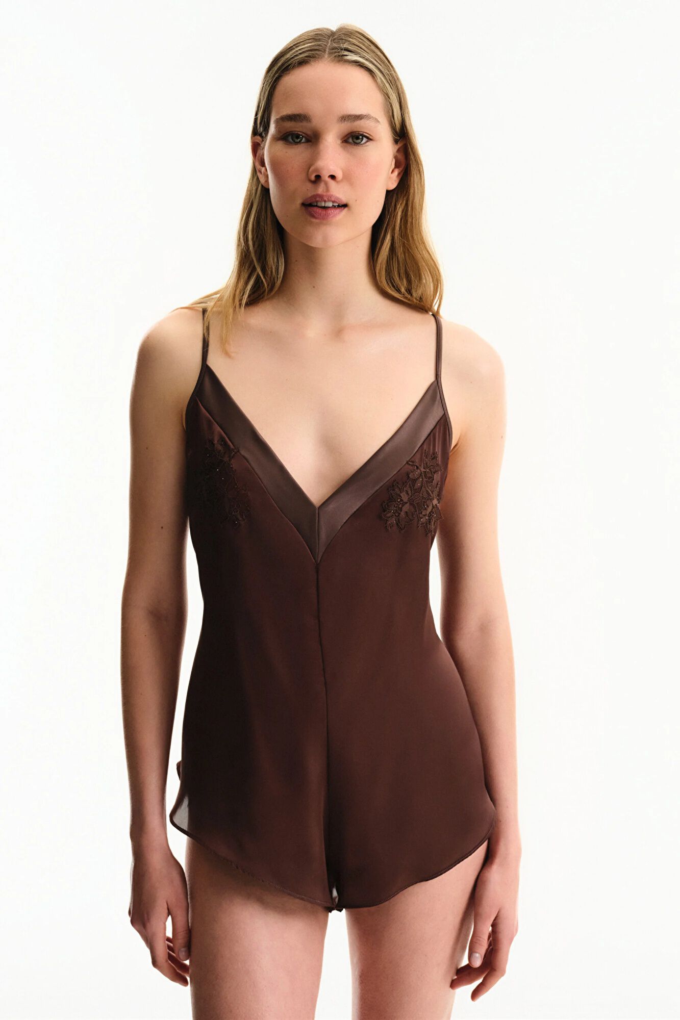 Penti Body de cetim e chiffon marrom
