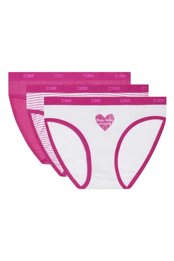 Womensecret Pack de 3 bragas de niña estampadas con cintura elástica pink