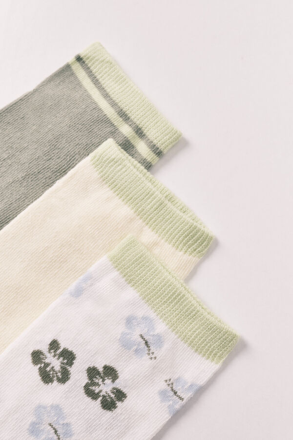 Women'secret Lot de 3 chaussettes courtes imprim&eacute;es Mr.Men beige