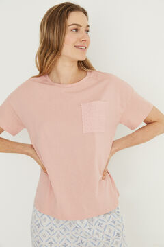 Womensecret Pyjama long 100 % coton rose imprimé fleurs bleu