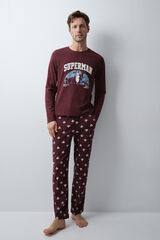 Women'secret Burgundy cotton long pyjamas Superman printed