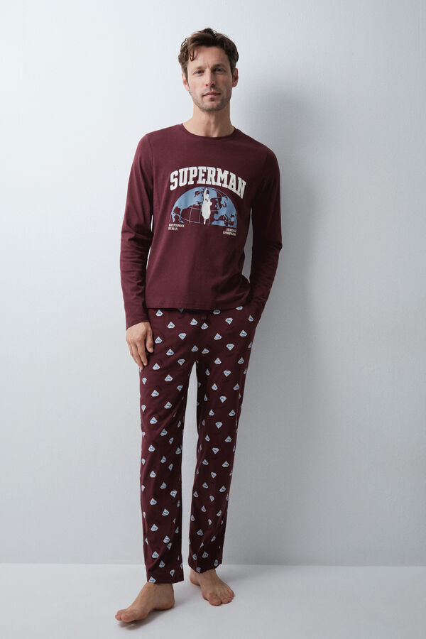 Women'secret Burgundy cotton long pyjamas Superman printed