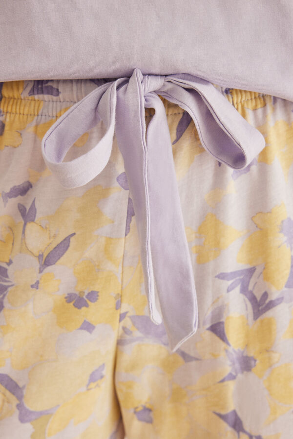 Womensecret Virágmintás lila pizsama, 100% pamutból rózsaszín