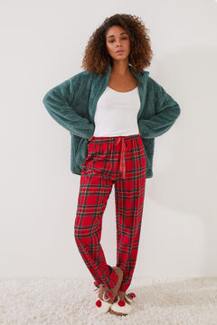Womensecret Long red checked cotton trousers brown
