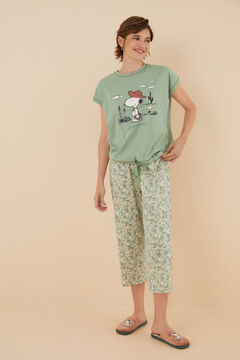 Womensecret Pijama Capri 100% algodón Snoopy verde verde