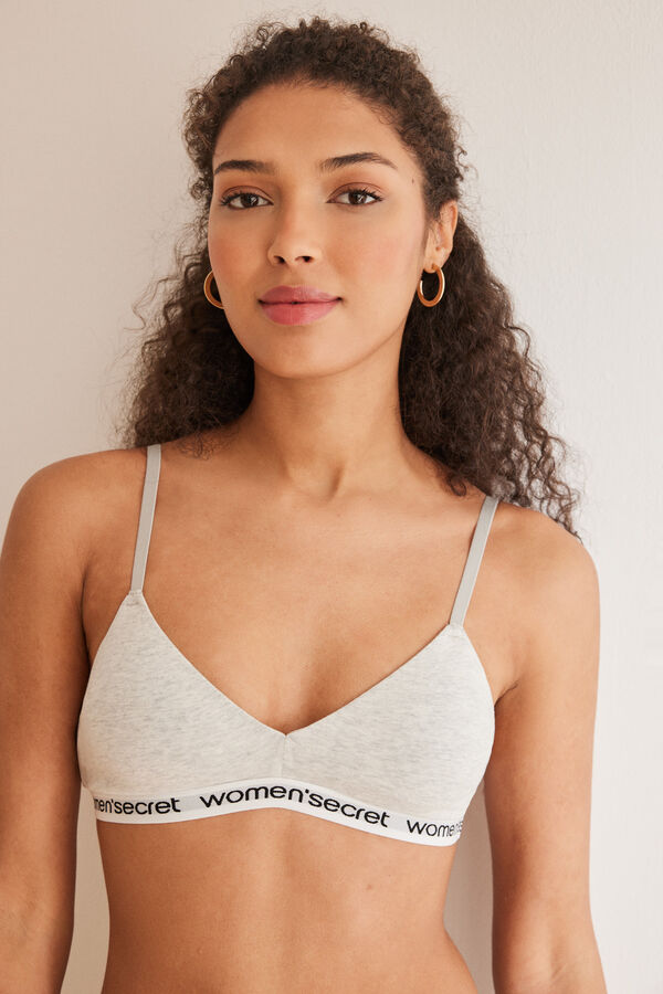 Womensecret Grey cotton triangle logo top grey