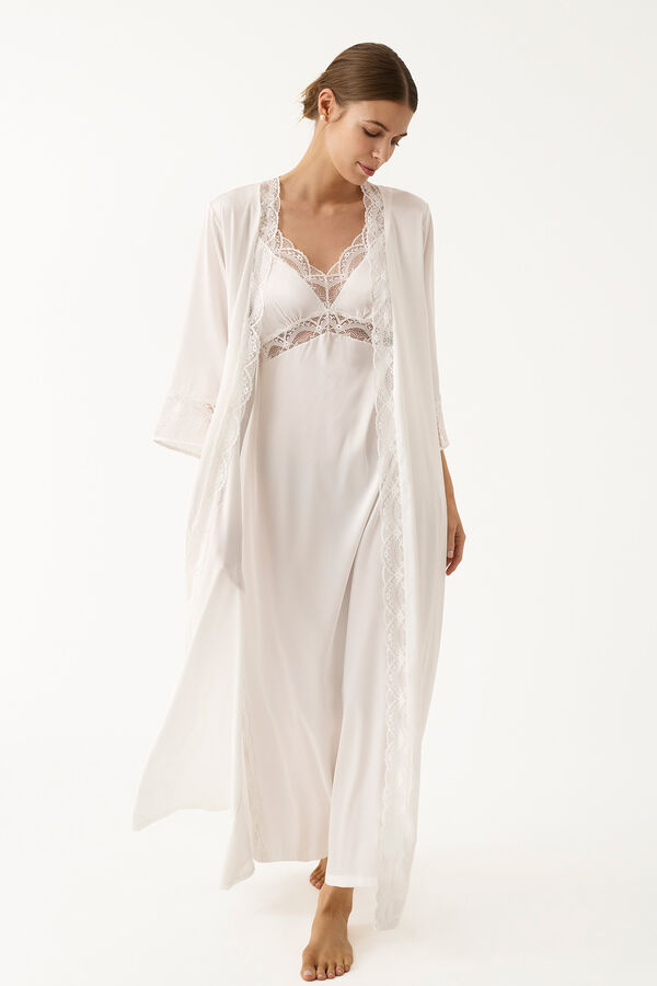 Promise Bata kimono larga lencero blanco marfil