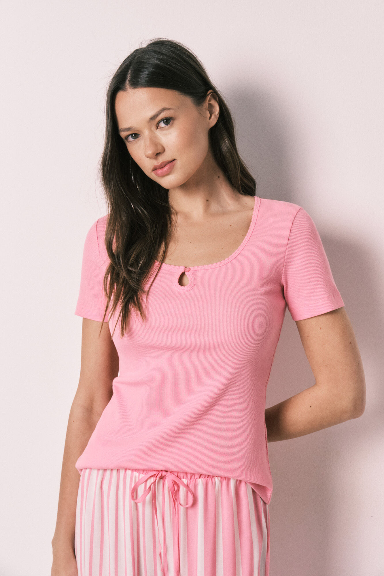 Women'secret Pijama largo manga corta algod&oacute;n y viscosa rosa