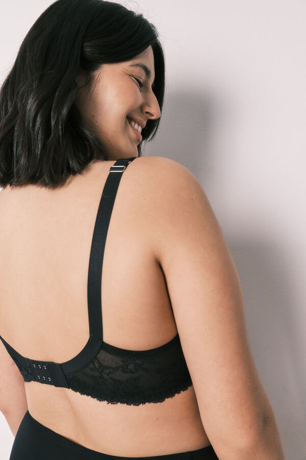 Women'secret Black microfibre and lace minimiser bra REAL black