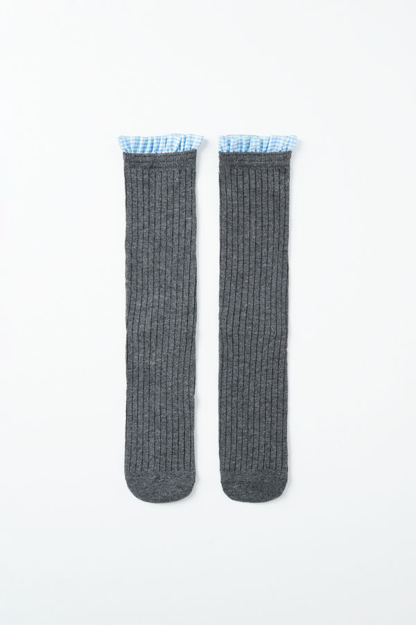 Women'secret Grey gingham ribbed long socks grey