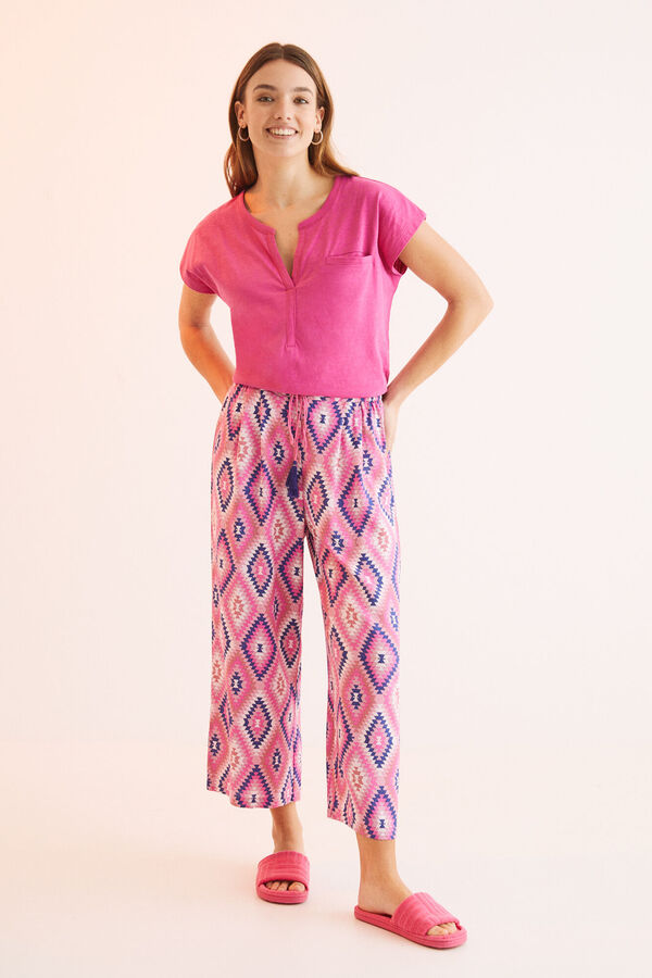 Womensecret Ružičaste duge hlače s etno uzorkom Ružičasta