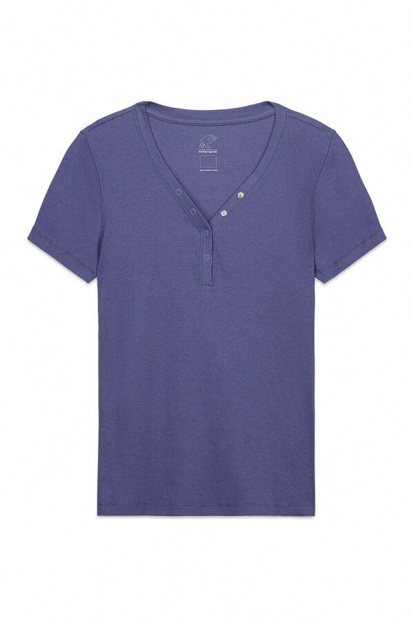 Women'secret Blue cotton ribbed short sleeve T-shirt blue