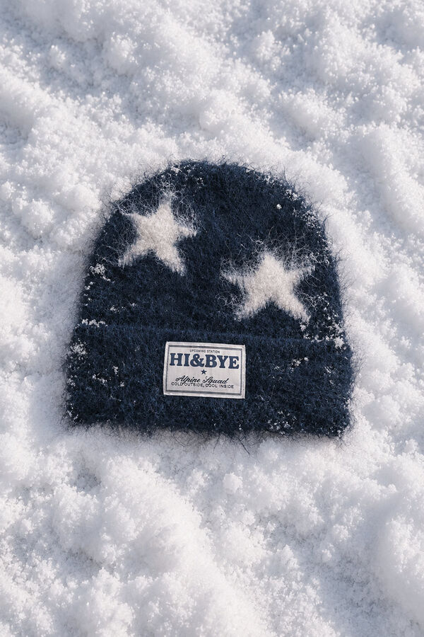 HI&BYE Bonnet en maille &eacute;toiles bleu marine bleu