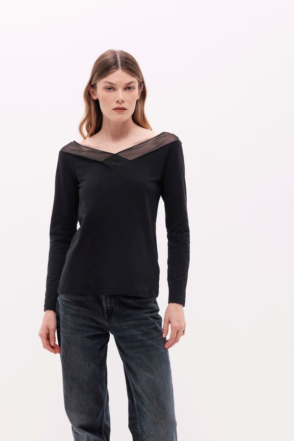 Cotonella Boat neck long sleeve T-shirt black