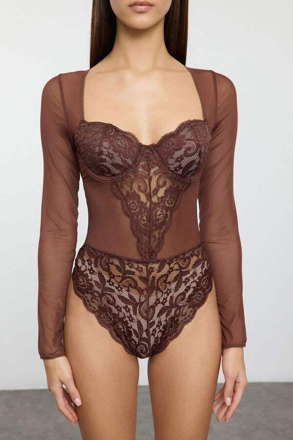 Trendyol Body covered with brown lace details  Braon