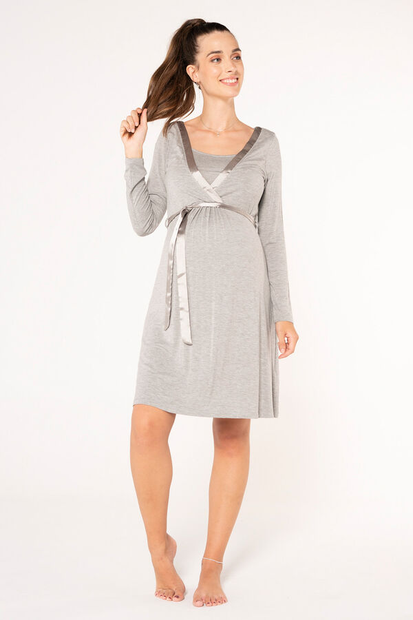 Ohma! Nursing nightgown with satin belt grey